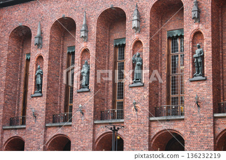 Statues inside the walls of City Hall in Kungsholmen island, Stockholm, Sweden 136232219