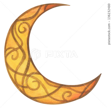 Watercolor ramadan crescent moon illustration, ramadhan kareem mubarak greeting, golden lantern celestial night, Islamic muslim religious celebration, middle eastern art. Watercolor ramadan crescent moon illustration, ramadhan kareem mubarak greeting, golden lantern celestial night, Islamic muslim religious celebration, middle eastern art. 136232480