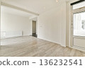 A bright, minimalist interior featuring sleek lines and neutral colors, showcasing an inviting and spacious environment perfect for contemporary living. 136232541