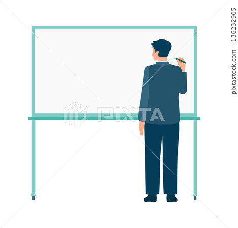 一幅描繪男子在白板上書寫的全身插圖。非常適合用來解釋和整理思路。 136232905