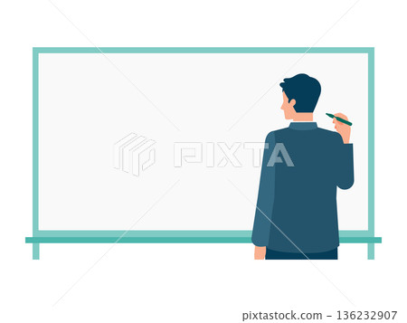 用於教程的插圖，描繪了一名男子背對著白板書寫的上半身。 136232907