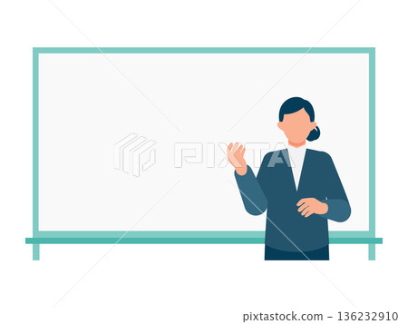 圖解：一位女士指著白板進行講解。用於說明文字內容。 136232910