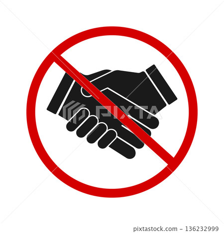 illustration of a prohibition sign no handshake in a red crossed circle on a white background 136232999