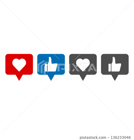 Thumbs up and down, heart signs on colorful round flat vector icons. Simple buttons with user feedback for social network, mobile app or web site design Thumbs up and down, heart signs on colorful round flat vector icons. Simple buttons with user feedback for social network, mobile app or web site design 136233046