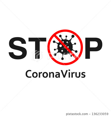 Sign caution coronavirus. Stop coronavirus. Coronavirus outbreak. Coronavirus danger and public health risk disease and flu outbreak. Pandemic medical concept with dangerous cells.Vector illustration 136233059