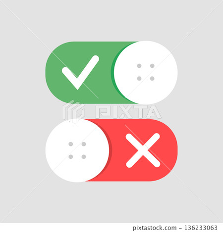 Toggle switch vector icon, On and Off position simple icons, modern minimal flat design style Toggle switch vector icon, On and Off position simple icons, modern minimal flat design style 136233063