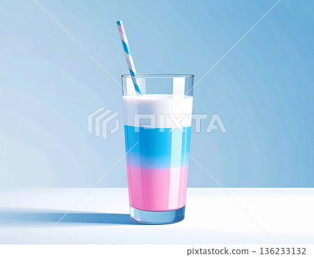 Product styling. Summer drink in glass with straw. Cold lemonade. Modern minimalist style. 136233132