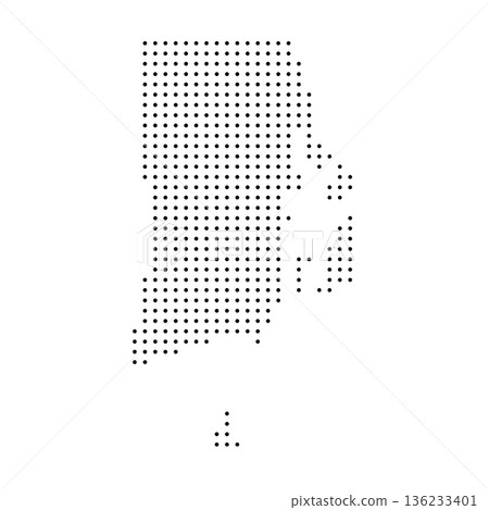 Rhode Island, state of United States, USA. Black dot silhouette map for infographic, graphs, business reports or technology design. Vector illustration on white background 136233401