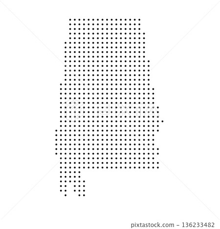 Alabama, state of United States, USA. Black dot silhouette map for infographic, graphs, business reports or technology design. Vector illustration on white background Alabama, state of United States, USA. Black dot silhouette map for infographic, graphs, business reports or technology design. Vector illustration on white background 136233482