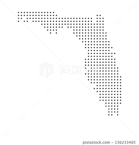 Florida, state of United States, USA. Black dot silhouette map for infographic, graphs, business reports or technology design. Vector illustration on white background 136233485