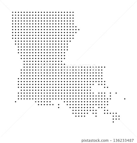 Louisiana, state of United States, USA. Black dot silhouette map for infographic, graphs, business reports or technology design. Vector illustration on white background Louisiana, state of United States, USA. Black dot silhouette map for infographic, graphs, business reports or technology design. Vector illustration on white background 136233487