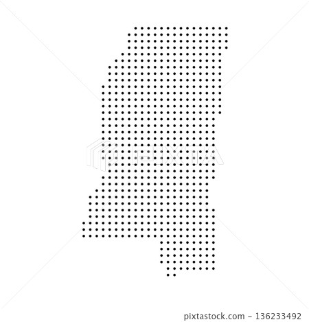 Mississippi, state of United States, USA. Black dot silhouette map for infographic, graphs, business reports or technology design. Vector illustration on white background Mississippi, state of United States, USA. Black dot silhouette map for infographic, graphs, business reports or technology design. Vector illustration on white background 136233492