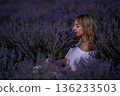 Lavender Field Woman Portrait: Summer Twilight, Sensory Experience, Provence France 136233503