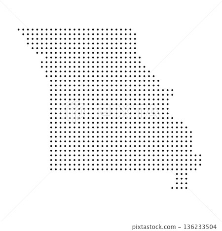 Missouri, state of United States, USA. Black dot silhouette map for infographic, graphs, business reports or technology design. Vector illustration on white background Missouri, state of United States, USA. Black dot silhouette map for infographic, graphs, business reports or technology design. Vector illustration on white background 136233504