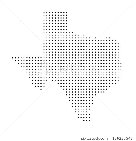 Texas, state of United States, USA. Black dot silhouette map for infographic, graphs, business reports or technology design. Vector illustration on white background Texas, state of United States, USA. Black dot silhouette map for infographic, graphs, business reports or technology design. Vector illustration on white background 136233545