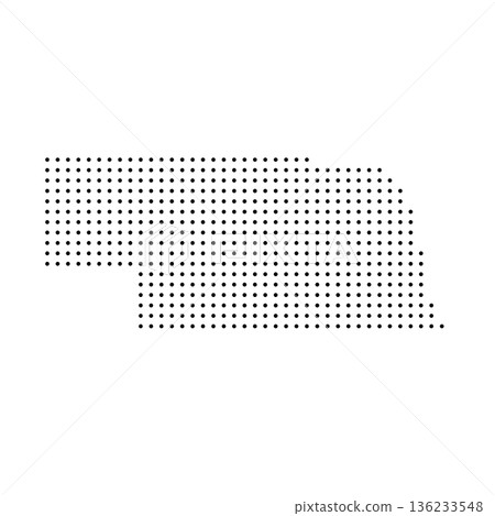 Nebraska, state of United States, USA. Black dot silhouette map for infographic, graphs, business reports or technology design. Vector illustration on white background Nebraska, state of United States, USA. Black dot silhouette map for infographic, graphs, business reports or technology design. Vector illustration on white background 136233548