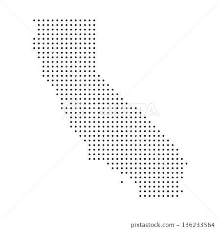 California, state of United States, USA. Black dot silhouette map for infographic, graphs, business reports or technology design. Vector illustration on white background California, state of United States, USA. Black dot silhouette map for infographic, graphs, business reports or technology design. Vector illustration on white background 136233564