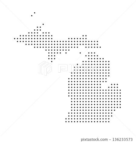 Michigan, state of United States, USA. Black dot silhouette map for infographic, graphs, business reports or technology design. Vector illustration on white background 136233573