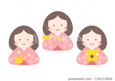 Vector illustration of three cute ladies-in-waiting for Hinamatsuri Vector illustration of three cute ladies-in-waiting for Hinamatsuri 136233609