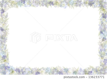 淺藍色壓花相框背景 | 優雅簡約的花框，相容於A4橫向尺寸 136233771
