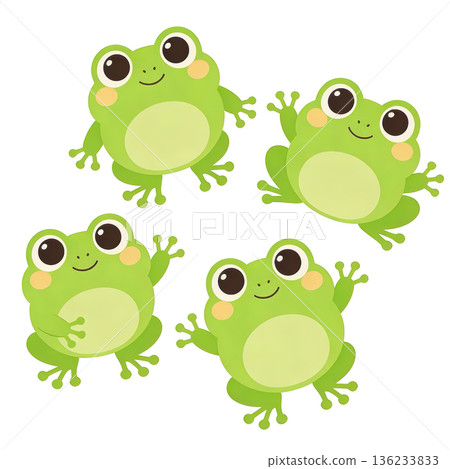 Cartoon frog cute frog tree frog happy frog green frog playful group character design 136233833
