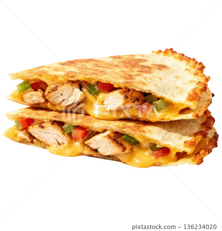 Chicken quesadilla cheese tortilla grilled melted snack lunch dinner fast food tasty chicken quesadilla with melted cheese 136234020