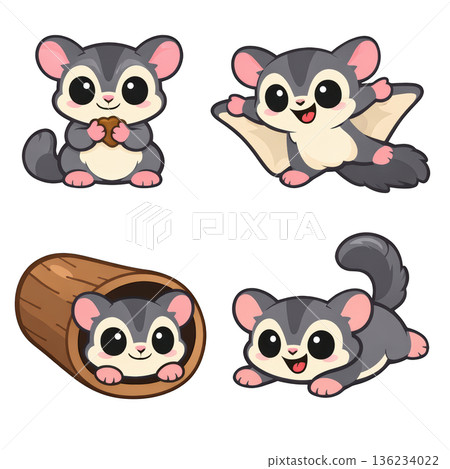 Cute sugar glider cartoon kawaii sugar glider flying sugar glider playful sugar glider adorable 136234022
