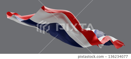 Thailand flag flowing in the wind isolated on grey background 3D render Thailand flag flowing in the wind isolated on grey background 3D render 136234077