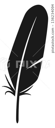 Feather black icon. Fluffy plumage simple element 136234094