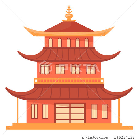 Pagoda cartoon icon. Asian architecture. Ancient building 136234135