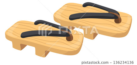 Geta shoes. Wooden japanese footwear in traditional fashion 136234136