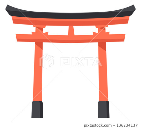 Asian gate. Travel landmark. Ancient wooden symbol 136234137