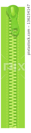 Green zip tape. Puller slider on closed teeth Green zip tape. Puller slider on closed teeth 136234147
