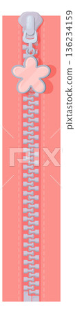 Zipper with flower trinket. Closed teeth cartoon element Zipper with flower trinket. Closed teeth cartoon element 136234159