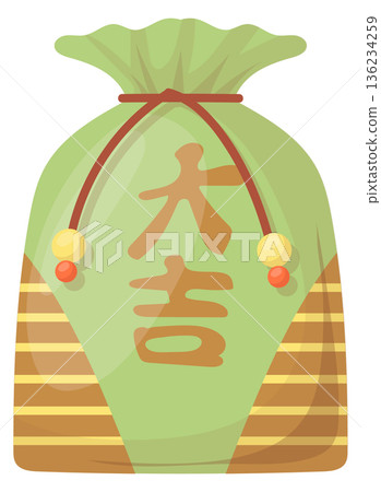 Korean present bag cartoon icon. Lucky sack Korean present bag cartoon icon. Lucky sack 136234259