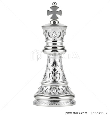 Elegant platinum king chess piece with diamond detail. powerful, ornate silver symbol of luxury and strategy 136234397