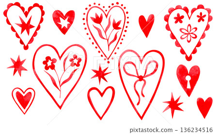 A set of cute hearts for Valentine's Day. Whimsical design A set of cute hearts for Valentine's Day. Whimsical design 136234516
