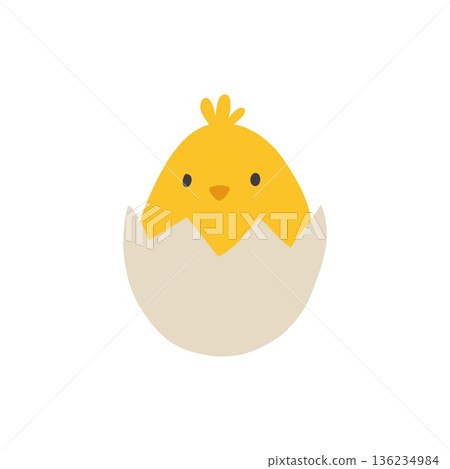 Cute Easter Chick Hatching From Egg Spring Holiday Cartoon for Kids Decor Stickers Greeting Cards and Seasonal Design Vector illustration Cute Easter Chick Hatching From Egg Spring Holiday Cartoon for Kids Decor Stickers Greeting Cards and Seasonal Design Vector illustration 136234984