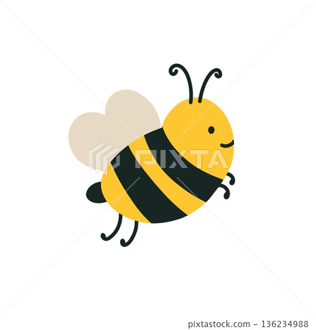 Cute Yellow Bee Cartoon Flying In Spring Garden for Kids Projects Stickers Nursery Decor and Graphic Design Vector illustration 136234988