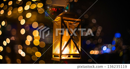 Christmas festive lantern on a fair at night 136235119