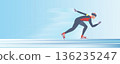 Professional Speed Skater in dynamic motion on ice rink. 136235247