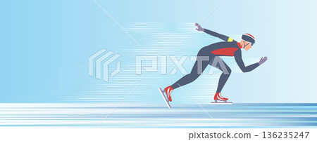 Professional Speed Skater in dynamic motion on ice rink. Professional Speed Skater in dynamic motion on ice rink. 136235247