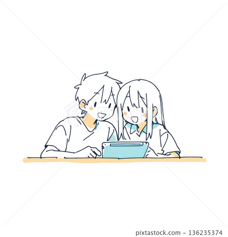 兄弟倆在平板電腦上學習 136235374