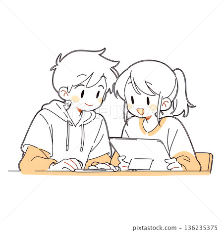 兄弟倆在平板電腦上學習 136235375