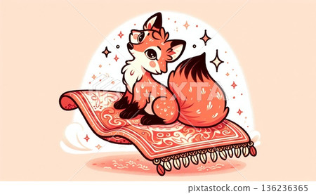 Cute Orange Fox on a Magic Carpet 136236365