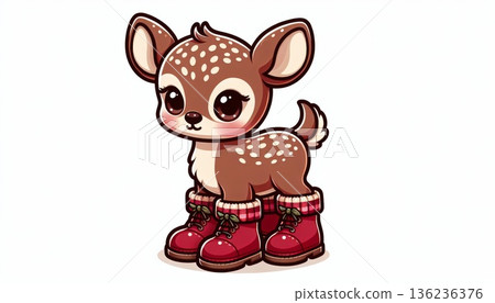 Adorable Pixel Art Fawn in Red Boots Adorable Pixel Art Fawn in Red Boots 136236376