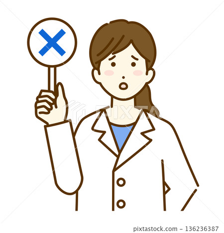 一位身穿白大褂的女子手持十字架標誌的插圖 136236387