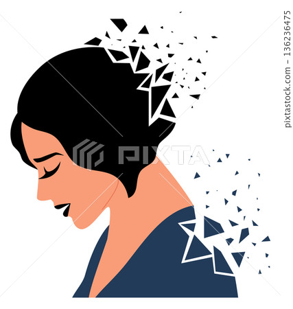 Anxiety and depression concept. Woman with broken mind icon Anxiety and depression concept. Woman with broken mind icon 136236475