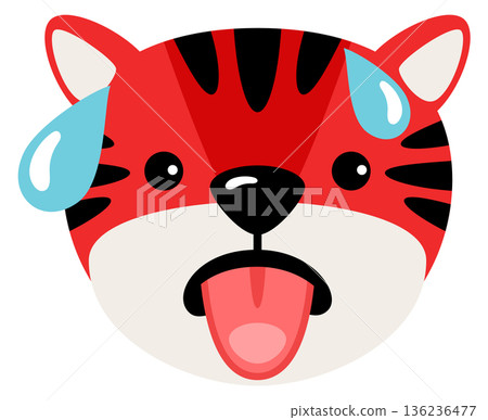 Red tiger head with sweat drops. Fever emoji 136236477
