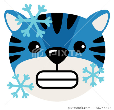 Blue tiger head with snowflakes. Cold animal cartoon emoji Blue tiger head with snowflakes. Cold animal cartoon emoji 136236478